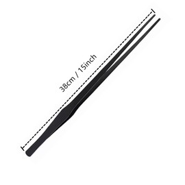 QLXHBOT Stainless Steel Polished Extra Long 15 inch Tongs Tweezers with Precision Serrated Tips for Garden,Aquarium Fish Tank, Indoor, Outdoor, black 1Pcs