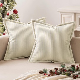 MIULEE Corduroy Cushion Cover, Soft Cushion Cover, Decorative Sofa Cushion, Square Decorative Cushion, Modern Decorative Cushion Cover, Striped Cushion Covers for Living Room, Bedroom, Pack of 2, 40 x 40 cm, Cream