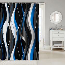 Blue Black Shower Curtain Geometric Spiral Pattern Fabric Shower Curtains for Kids Boys Girls Modern Abstract Bathroom Waterproof Accessories with 12 Hooks Grey White Curtains,72x78 Inch