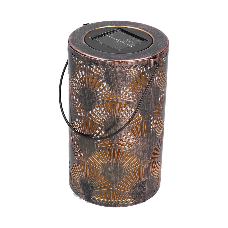 LED Solar Lantern Retro Iron Hollow Portable Warm Light Outdoor