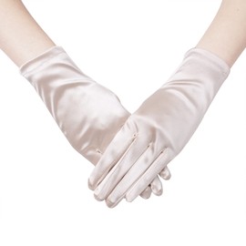 JISEN Women 20s Satin gloves Formal Bridal Banquet Party Wedding Opera Colorful Mitten 9 Inch Champagne