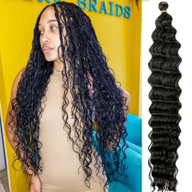 Deep Wave Crochet Hair 24 Inch Ocean Wave Crochet Hair 7 Packs Synthetic Curly Crochet Hair For Black Women Long Deep Wavy Curly Crochet Braiding Hair For Bohemian Braids Hair Extensions Natural Black