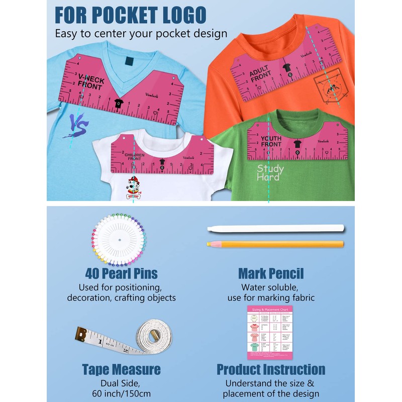 Vowlove Tshirt Ruler Guide for Vinyl Alignment: T Shirt Rulers