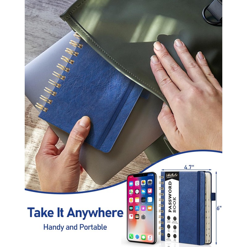WEMATE Password Book with Alphabetical Tabs, Spiral Password Keeper Book