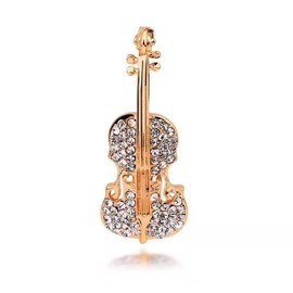 Fashion Violin Lapel Brooch Pin Cubic Zirconia Cello Fiddle Musician Instrument Pins Clip Lapel Dress Suit Coat Sweater Hats Backpacks Brooches Pins Dainty Jewelry Gifts for Women Girls Men (Gold)