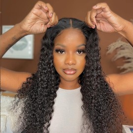 Dosacia 4x4 Deep Wave Lace Front Wig Human Hair Wear and Go Glueless Wig Transparent Lace Closure Wigs for Black Women Wear & Go Wig Pre Cut No Glue Lace Front Wigs Natural Color 28inch
