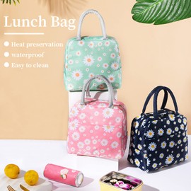 Elionless Insulated Lunch Bag, Portable Thermal Lunch Bags Cooler Bag Lunch Box Organizer Tote Bag for Women Adults Kids Girls Work School Picnic Camping Travel (Daisy Navy)