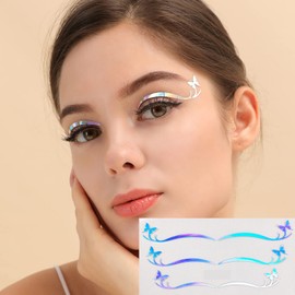 Nirbffo Silver Eyeliner Stickers Star Butterfly Art Stickers Temporary Face Stickers DIY Decoration Pack of 2