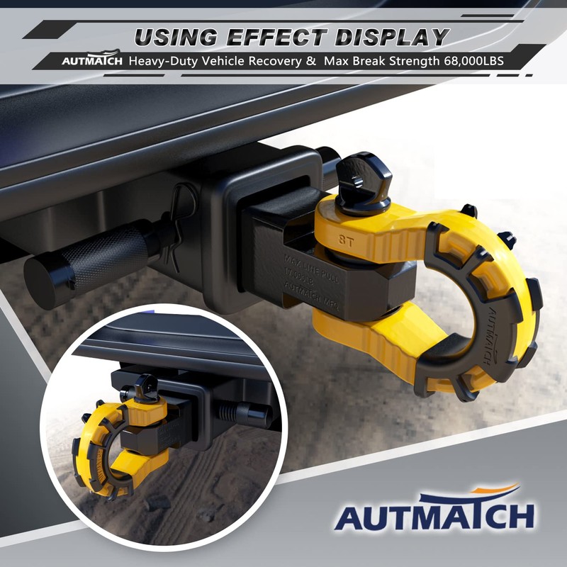 AUTMATCH Shackle Hitch Receiver 2" with 3/4" Mega D Ring