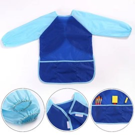 Moguxb Malschürze Kinder 2 Stück Wasserdicht Malkittel Kinder 3-8 Jahre Mädchen Junge, Bastelschürze Kinder mit Langarm und Taschen für Schule Kunst Malerei, Kochen, Backen,Essen(Blau+Pink)