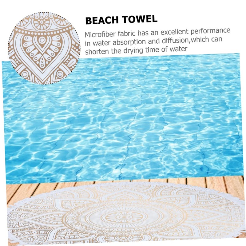 Alipis Beautiful Round Mandala Beach Towel White Microfiber Multi-Purpose for
