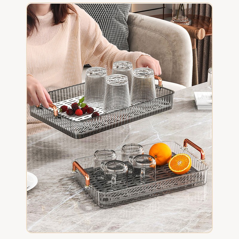 Tea Tray Build in Drainage Plastic Tray with Handles Rectangular