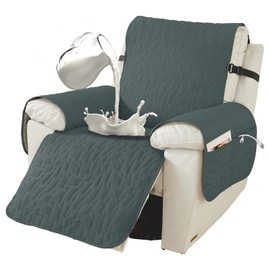 XINEAGE 100% Waterproof Recliner Chair Covers with Elastic Straps, Nonslip Reclining Couch Covers Washable Recliner Couch Cover with Pockets Furniture Protector for Pets Dogs (Dark Gray, 25")