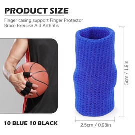 UPIQNG 20Pcs Finger Sleeves Sport Finger Sleeves Protectors Elastic Brace Sleeves Breathable Finger Wraps for Basketball Baseball (Black+Blue)