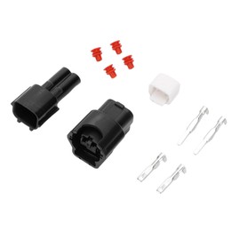 INFINAUTO 2 Pin Fuel Injector Waterproof Connector Plug, 2.2mm Series Male Female Wire Terminal Connector for Nissan Plastic Copper Black, 1 Set