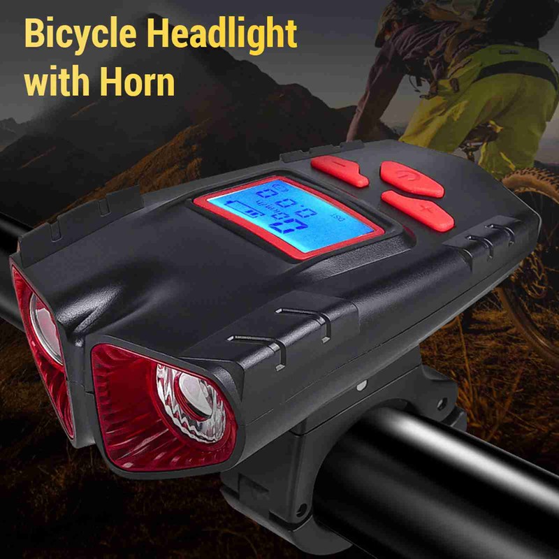 Bicycle Head Light Bike with Speedometer Wireless Horn 2000mAh Waterproof