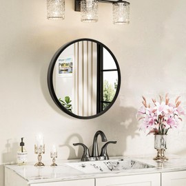 YIJUYO 12" Round Mirror, Wall Mounted Circle Mirrors Vanity Mirror, Metal Frame Modern Decoration for Bathroom, Living Room, Bedroom, Entryway