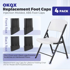 OKQX 4-Pack Replacement Leg Caps for Lifetime Folding Chair (Fit for Model 80747/22804/2802) - Injection Molded, ABS Foot Caps - Fits 2 Front and 2 Back Legs, Prevents Scratches on Hardwood Floors