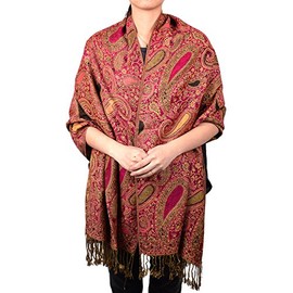 Paisley Floral Pashmina Multi Color Scarf Shawl Wrap (Fusia/Gold)