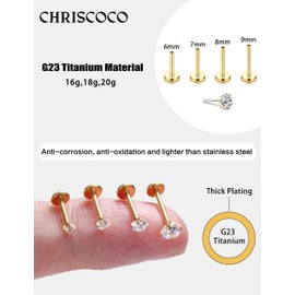 Chriscoco 4-8 Pieces G23 Titanium Helix Piercings Nose Piercing Lip Piercing Ear Piercing Tragus Conch Labret Medusa Piercing Gold Silver Cartilage Piercing Ear Studs 16G/18G/20G, Titanium, No