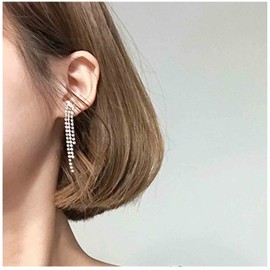 Yheakne Boho Rhinestone Tassel Earrings Long Fringe Drop Dangle Earrings Silver Crystal Chain Tassel Earrings Vintage Chandelier Chain Studs Earrings Jewelry for Women and Girls Gifts (Shorter)