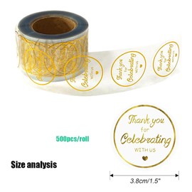 Gold Foil Thank You Stickers Thank You for Celebrating with Us Stickers 500 PCS 1.5" Round Invitation Envelopes Seal Gift Roll Labels for Wedding Birthday Baby Shower Party Favor