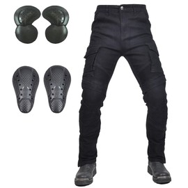 Men's Motorcycle Riding Pants Denim Jeans Protect Pads Equipment with Knee and Hip Armor Pads ​Detachable CE Armor Pads Black