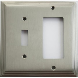 Satin Nickel Deco Step Style 2 Gang Wall Plate - 1 Toggle Switch 1 GFI/Rocker Opening