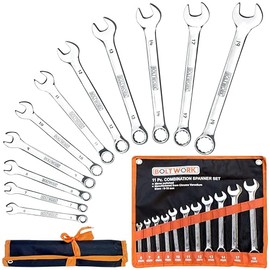 BOLTWORK Spanner Set 11 Pc 6 to 14, 17, 19mm Forged Metric CRV Steel Open & Ring End, Heavy Storage Wallet, 1% of Sale Value Will be Donated to Children's Hospital, Sheffield