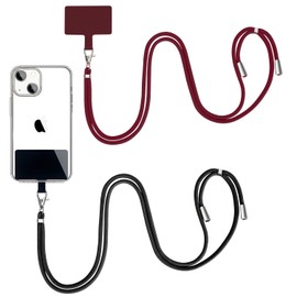 BFSD·DM Universal Cell Phone Lanyard,Crossbody Lanyard with Adjustable Nylon Neck Strap,Compatible with Every Mobile Phone(Black,Wine red)