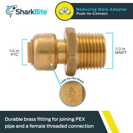SharkBite 1/4 Inch x 1/2 Inch MNPT Reducing Adapter, Push to Connect Brass Plumbing Fitting, PEX Pipe, Copper, CPVC, PE-RT, HDPE, U110LFA