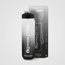 NUPO Smart Water Bottle - Onyx Elegance Black| Boost your Hydration and Track your Water Intake | Light weight | Leakproof | BPA free | Dishwasher safe | Built-in Straw | Carry Strap | 1000 ml