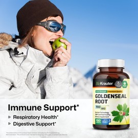 BIO KRAUTER® Goldenseal Root - Pure & Vegan Goldenseal Capsules 700mg/serving 100 Caps - Immune & Respiratory Support - Golden Seal Powder for Digestive Support - No Fillers, Non-GMO, 100-Days Supply