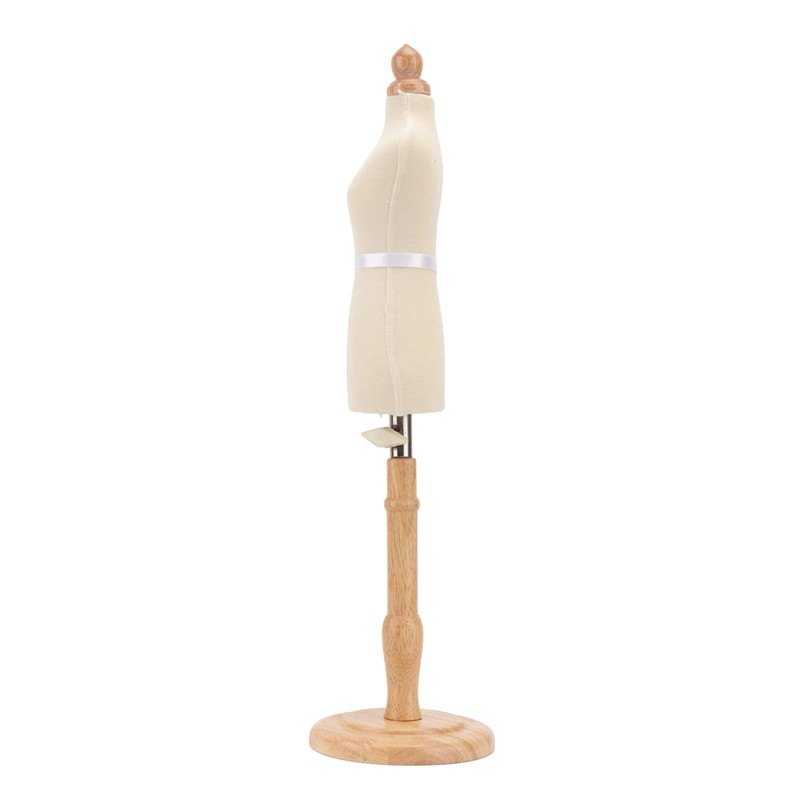 Female Mannequin Torso Dress Shape with Height-Adjustable Stand, Wooden Base,