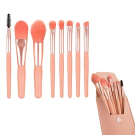 8 Pcs Travel Makeup Brush Set, Travel Makeup Brush Kit Comprising Miniature Cosmetic Brushes for Foundation Application, Blending, Powdering, Blushing, and Concealer as well as Eye Makeup
