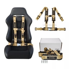 ANIKI KHAKI 4 POINT AIRCRAFT BUCKLE SEAT BELT HARNESS w/ ULTRA SHOULDER PAD NEW