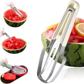Amonzynew 3-In-1 Watermelon Cutter Slicer Tool - Watermelon Cutter, Watermelon Slicer and Watermelon Fork, Stainless Steel Fruit Cutter Slicer Kitchen Gadget