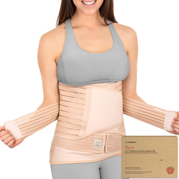 3 in 1 Postpartum Belly Support Recovery Wrap - Postpartum Belly Band, After Birth Brace, Slimming Girdles, Body Shaper Waist Shapewear, Post Surgery Pregnancy Belly Support Band (Classic Ivory, M/L)