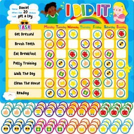 Magnetic Reward Chart, Dry Erase Task Board-One Chart & 72 Magnetic Reward Magnets, Behavior Tracker for Daily Routine, Potty Training