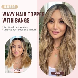 Hairro Hair Toppers Wavy with Bangs for Women Adding Hair Volume Length Invisible Clips In Hair Pieces Synthetic Wiglets For Ladies with Thinning Hair Natural Daily Use