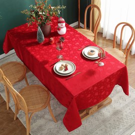 Christmas Tablecloth Rectangle, Jacquard Table Cloth Spillproof and Wrinkle Resistant with Christmas Trees for Dining Room & Holiday Decoration (Red, Rectangle/Oblong, 60" x 120" (10-12 Seats))