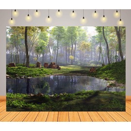 CORFOTO 5x3ft Fantasy Forest Landscape Backdrop Green Forest River Photo Backdrop Rainforest Jungle Backdrop Deep Forest Woodland Theme Party Decor Backdrop for Photography Studio