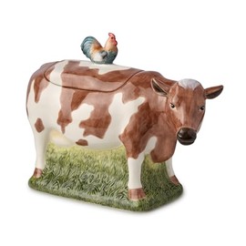 Vintage Farm 3D Cow Cookie Jar – 11" Ceramic Kitchen Canister, 54 oz – Farmhouse Rustic Décor, Whimsical Animal Storage for Cookies & Snacks – Country Cottage Gift, Hand-Painted Cow Design