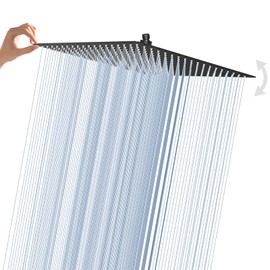 Rain Shower Head, 16 Inches Large Rainfall Shower Head, 304 Stainless Steel Made, Ceiling or Wall Mount, Waterfall Full Body Coverage, Ultra Thin, Matte Black