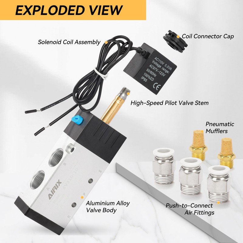 AIRIX 4V310-10 Pneumatic Solenoid Valve AC110V, 2 Position 5 Way,