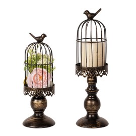 Portavelas de jaula para pájaros, portavelas vintage, centros de mesa de velas de boda para mesas, candelabros de hierro para decoración del hogar