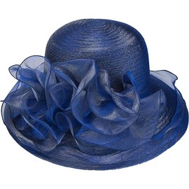 Women's Organza Kentucky Fascinator Hat Derby Cloche Bowler Hat Cocktail Tea Party Wedding Sun Hat Navy