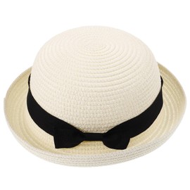 SEWACC Summer Straw Woven Hat, Beach Sun Hat Straw Sun Hat with Bow Colorful Woven Hats for Men Women (White)