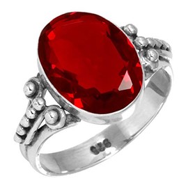 Jeweloporium 925 Sterling Silver Ring for Women Red Ruby Simulated Gemstone Boho Silver Ring Size V 1/2 Engagement Gift Statement Jewelry