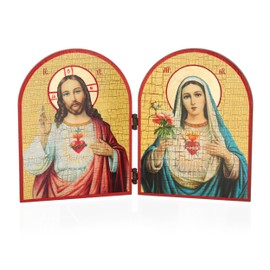 NKlaus Sacred Hearts of Jesus and Mary Icon Diptych Wooden 23.5 x 16 cm Christian 13908